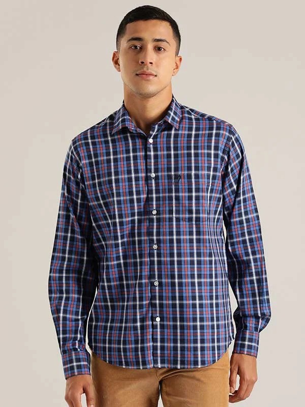 Indian Terrain Men Checkered Navy Shirt